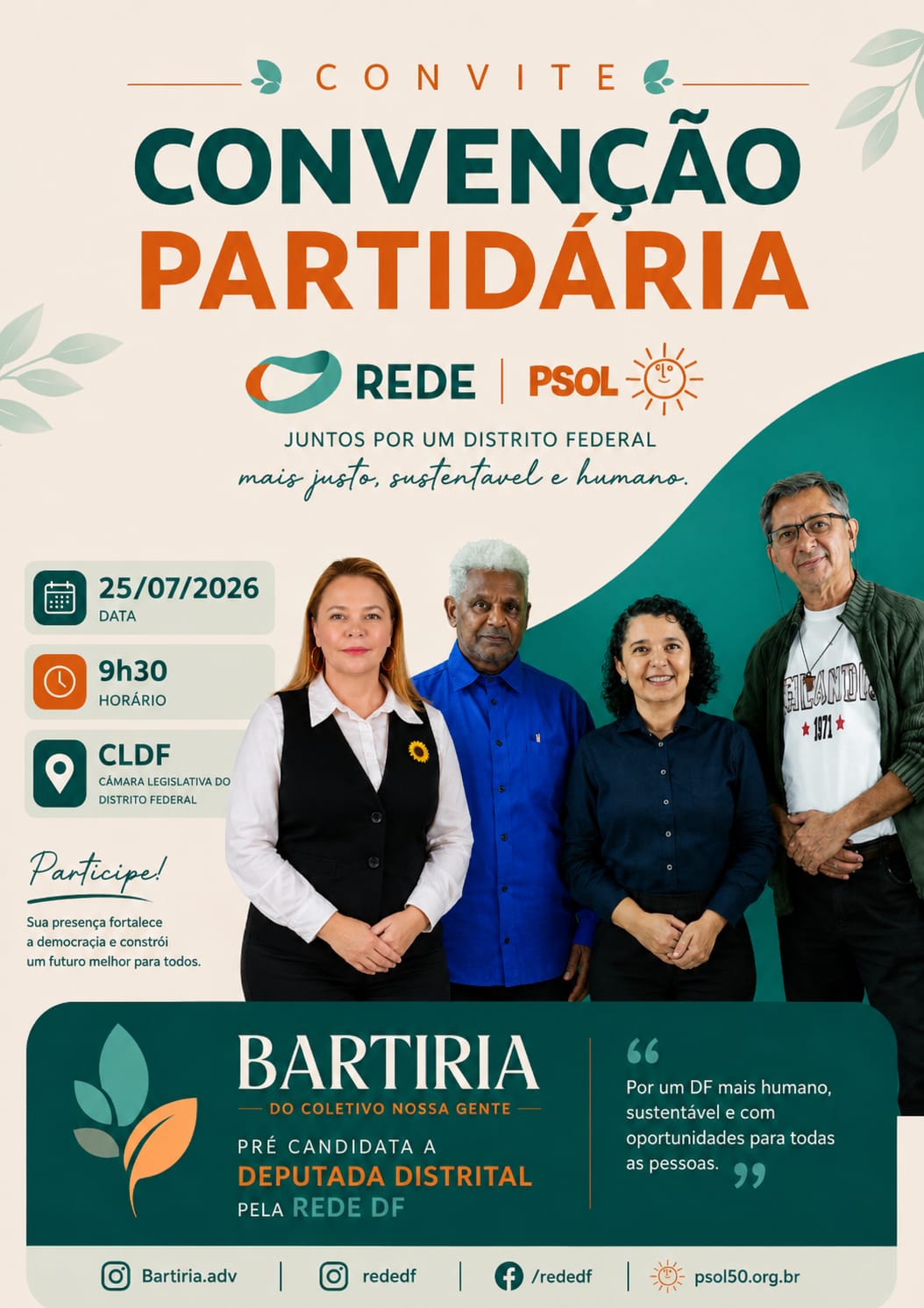 Banner Oficial Convenção Partidária REDE PSOL na CLDF